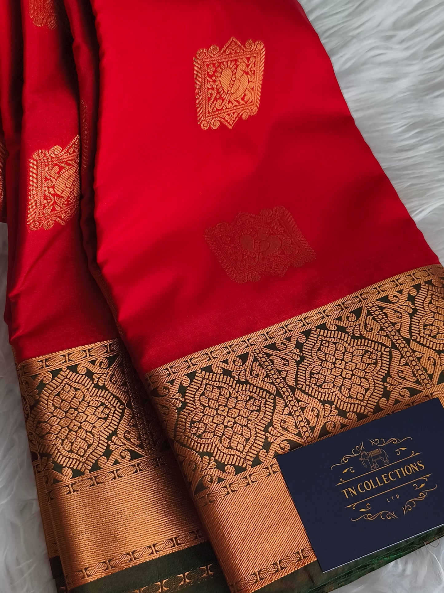 Red Premium Kanchi Semi silk saree with contrast blouse