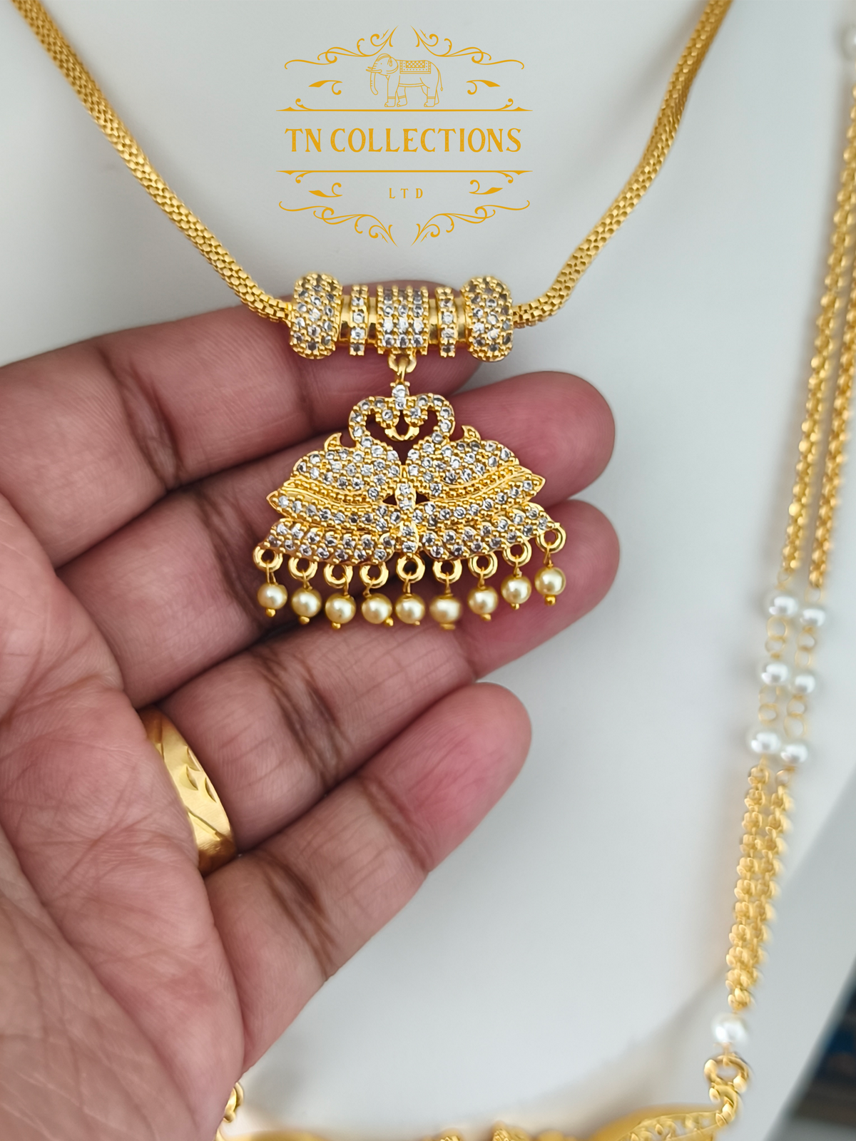 Micro gold plated Traditional Attiyal Pathakkam Set (Full White Stones)
