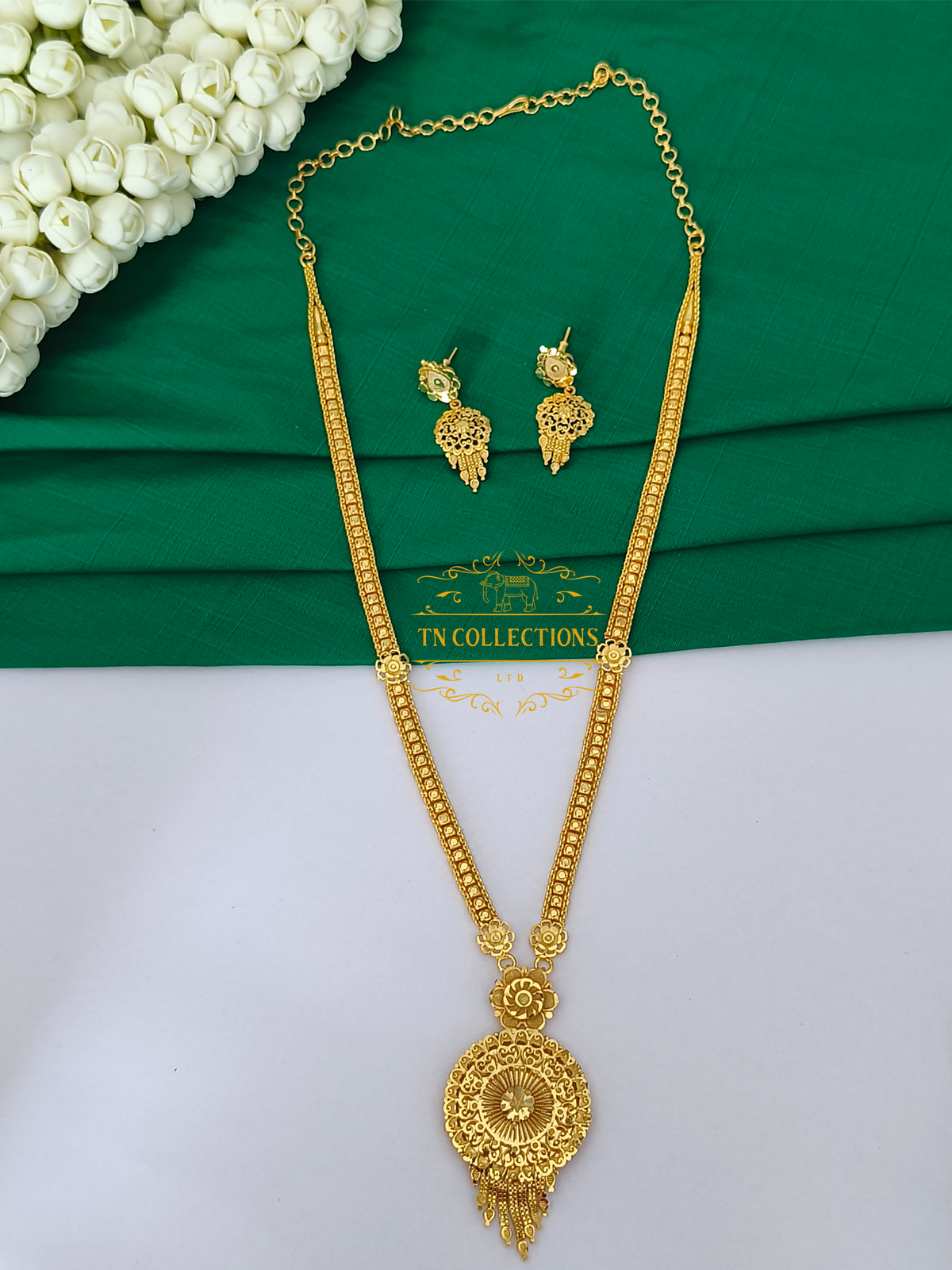 Gold Plated Long Haaram with Earrings