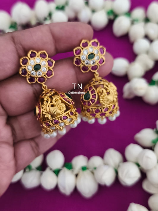 Matte Finish Real kemp Jhumka