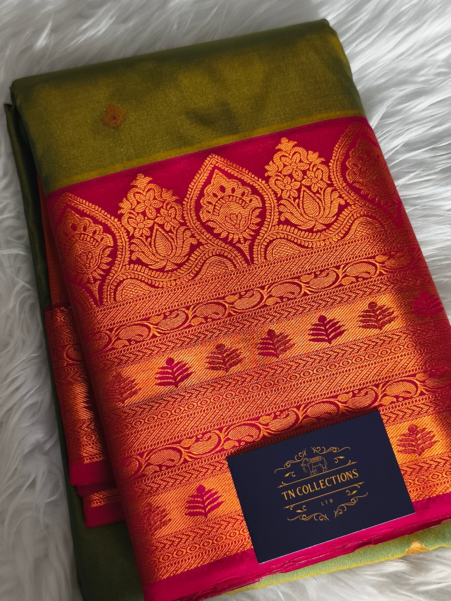 Semi Kanchipuram Silk Saree with contrast blouse