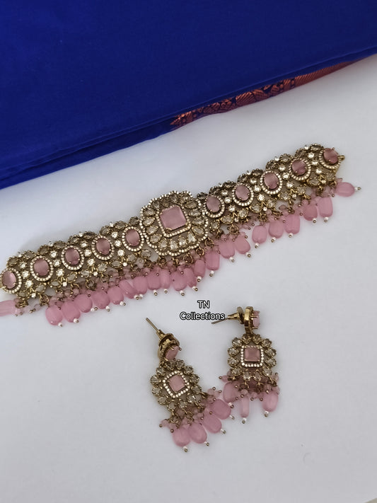 Victorian Polish Pink Choker Necklace Set