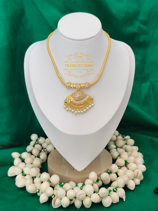 Micro Gold-Plated Traditional Sangu Attiyal (Full white stones)