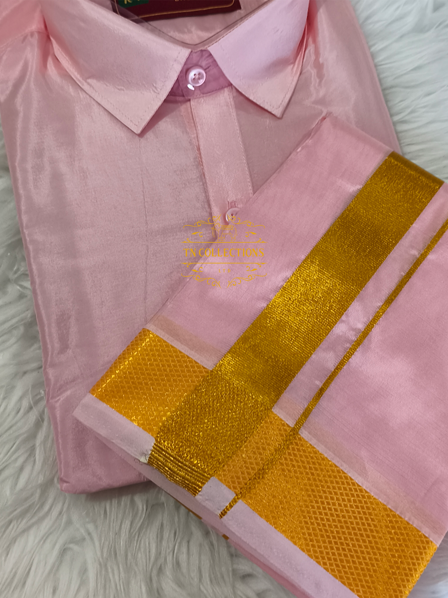 Pink Colour Veshti Shirt set