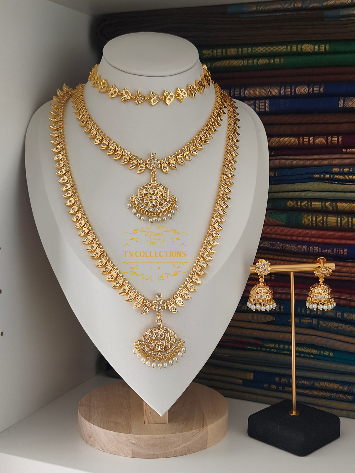 Micro Gold Finish cz Semi Bridal Set (Full white stones)