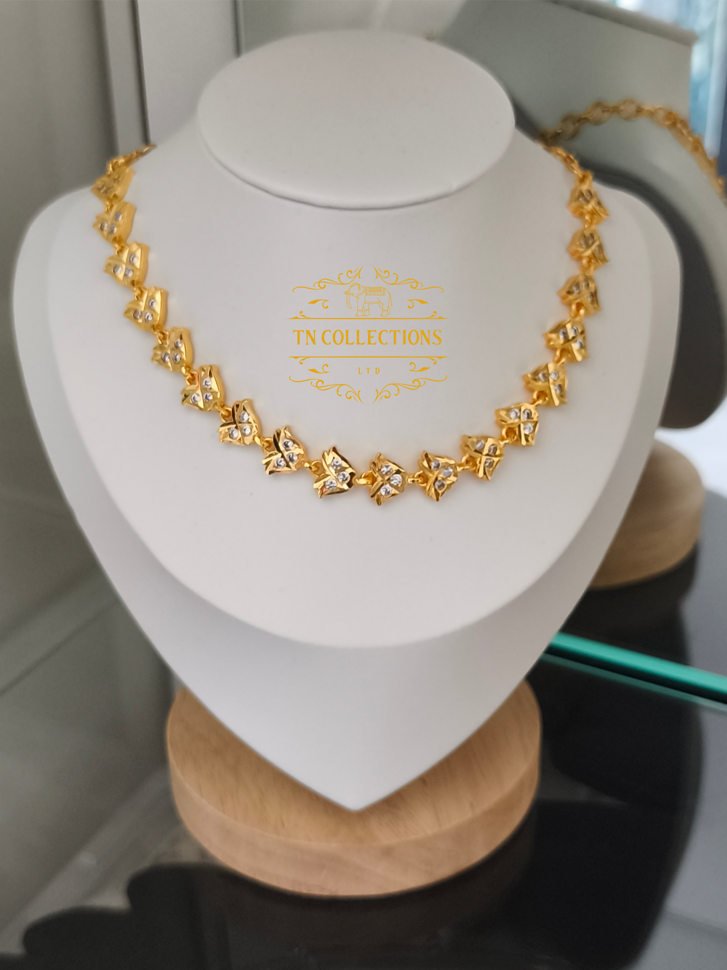 Micro Gold-Plated Impon Choker Necklace (Full white stones)