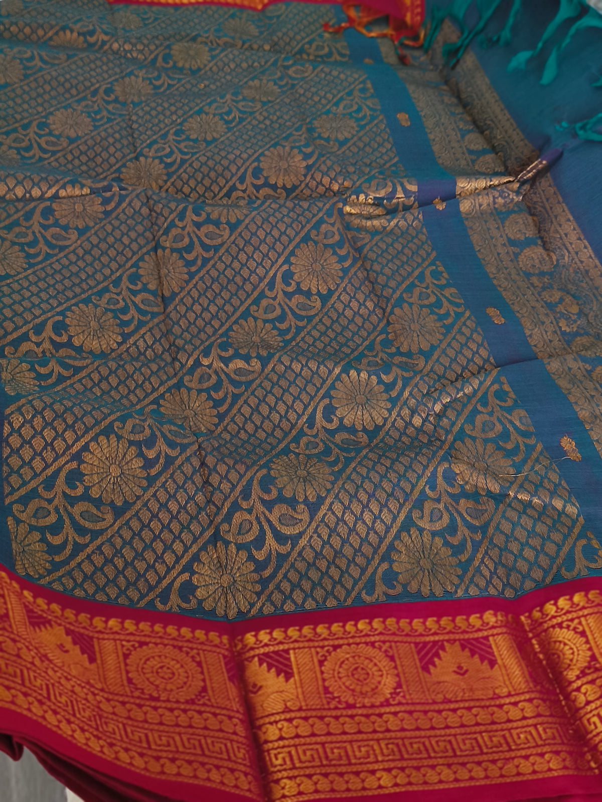 Grand Pure Kanchi Cotton Saree with Rich Pallu (Dual shaded)