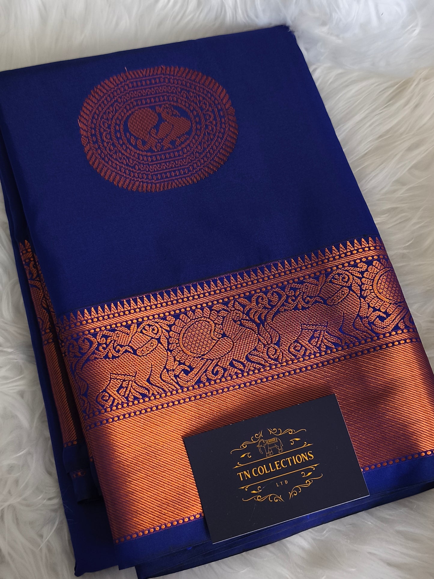 Royal Blue Traditional Kanchi embossed Soft Silk saree
