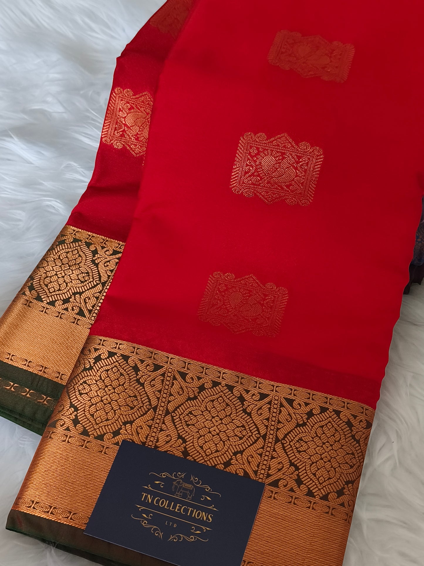 Red Premium Kanchi Semi silk saree with contrast blouse