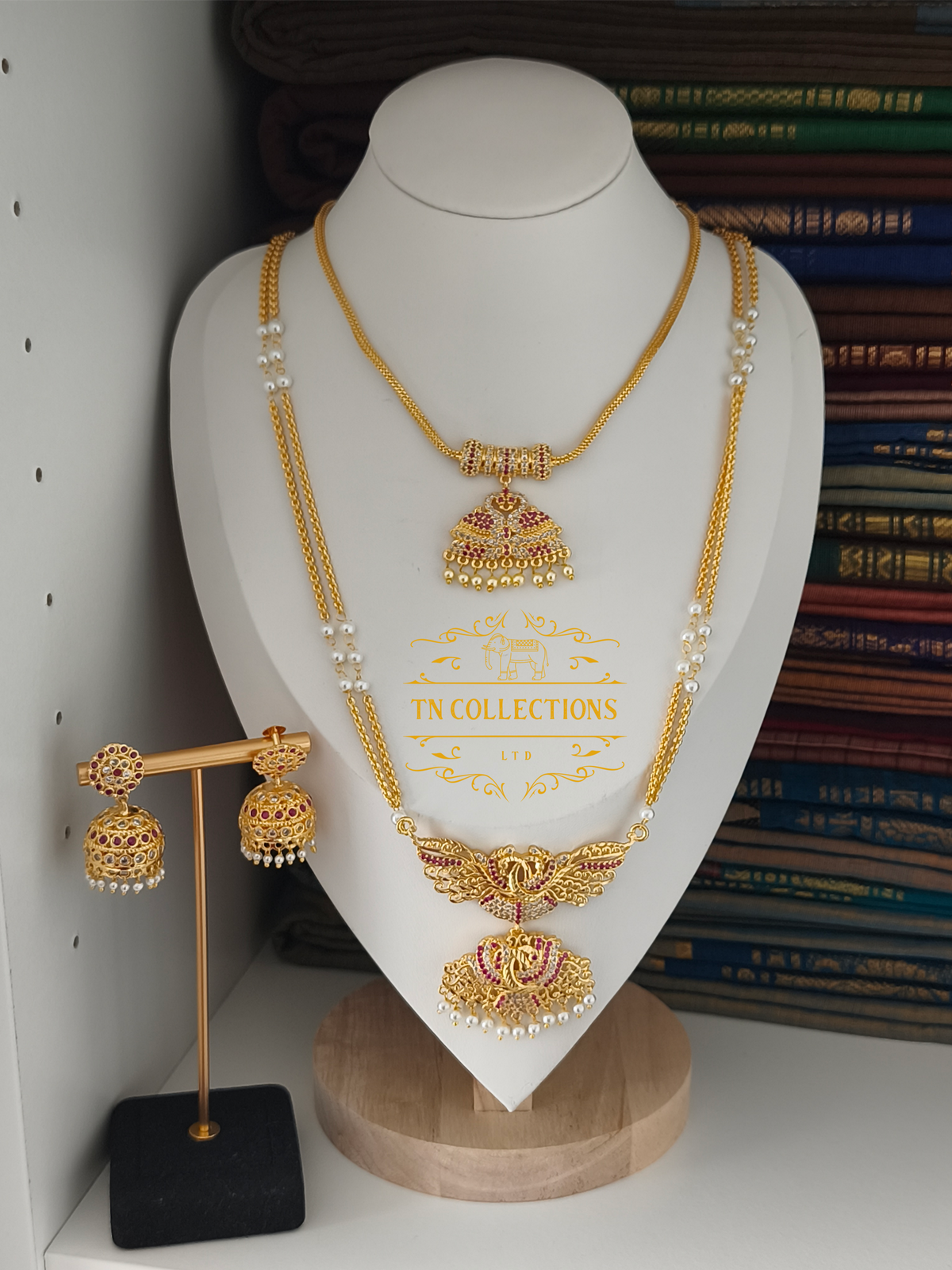 Micro Gold-Plated Attiyal Pathakkam Set (Ruby & White Stones)
