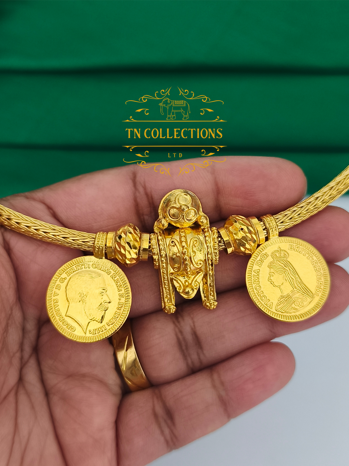22ct Gold Plated Traditional Hindu Thalikodi with Kombu thali,thadai & Coins (9 - 11 Pawn thickness)