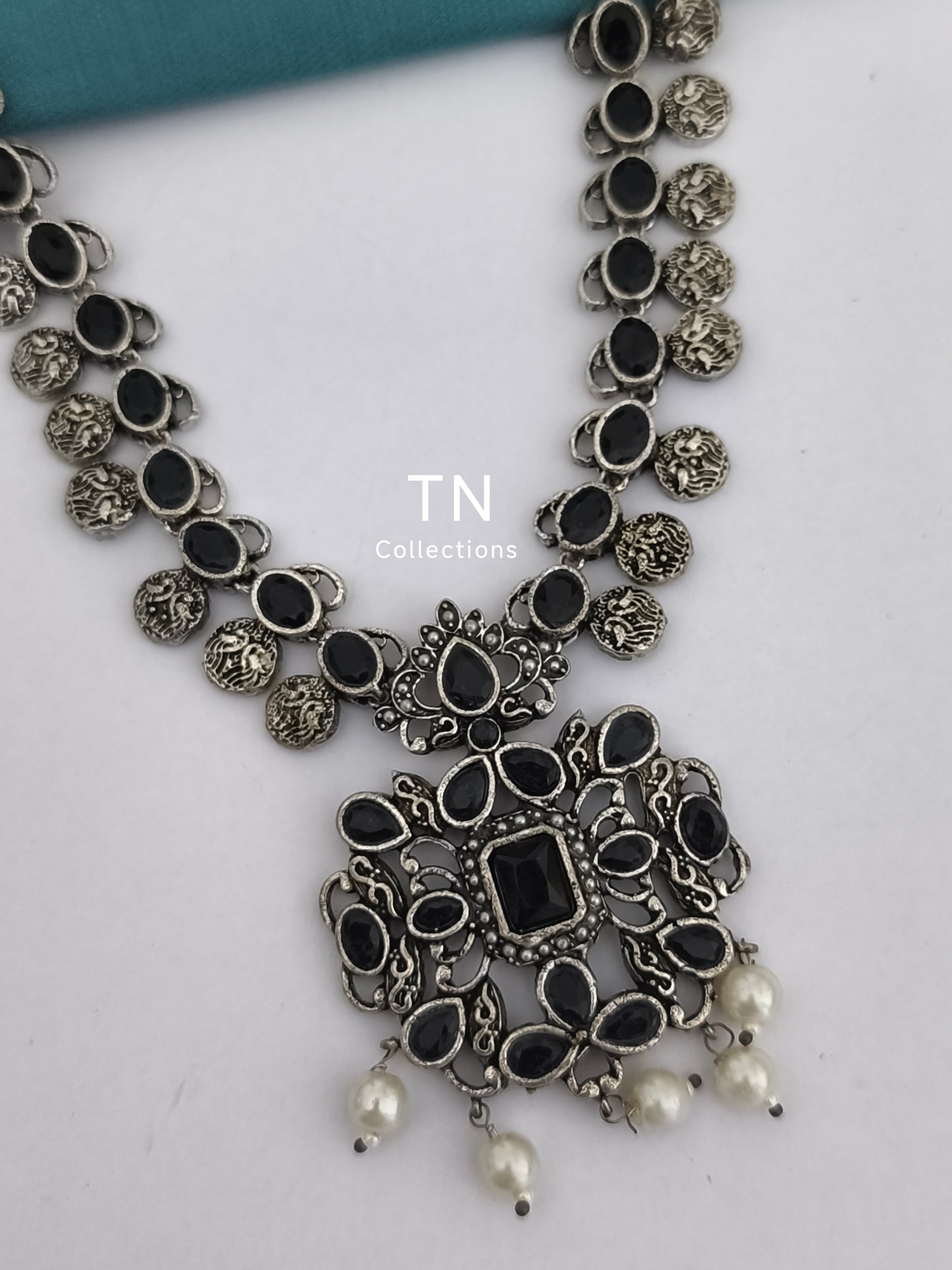 Oxidised Necklace Set- Black Stone