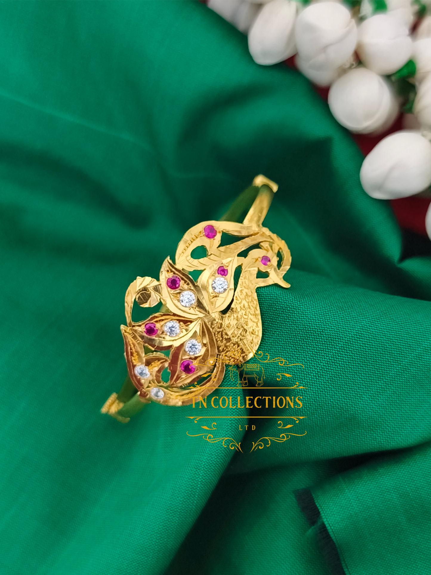 22ct Gold Plated Traditional Screw Bangle (Peacock Design)