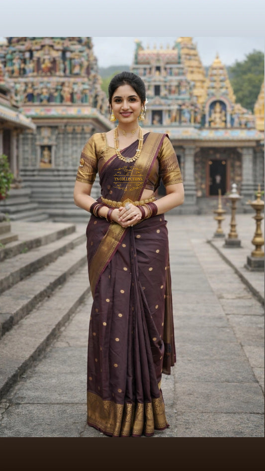 Dark Brown Banarasi Semi kataan Soft Silk