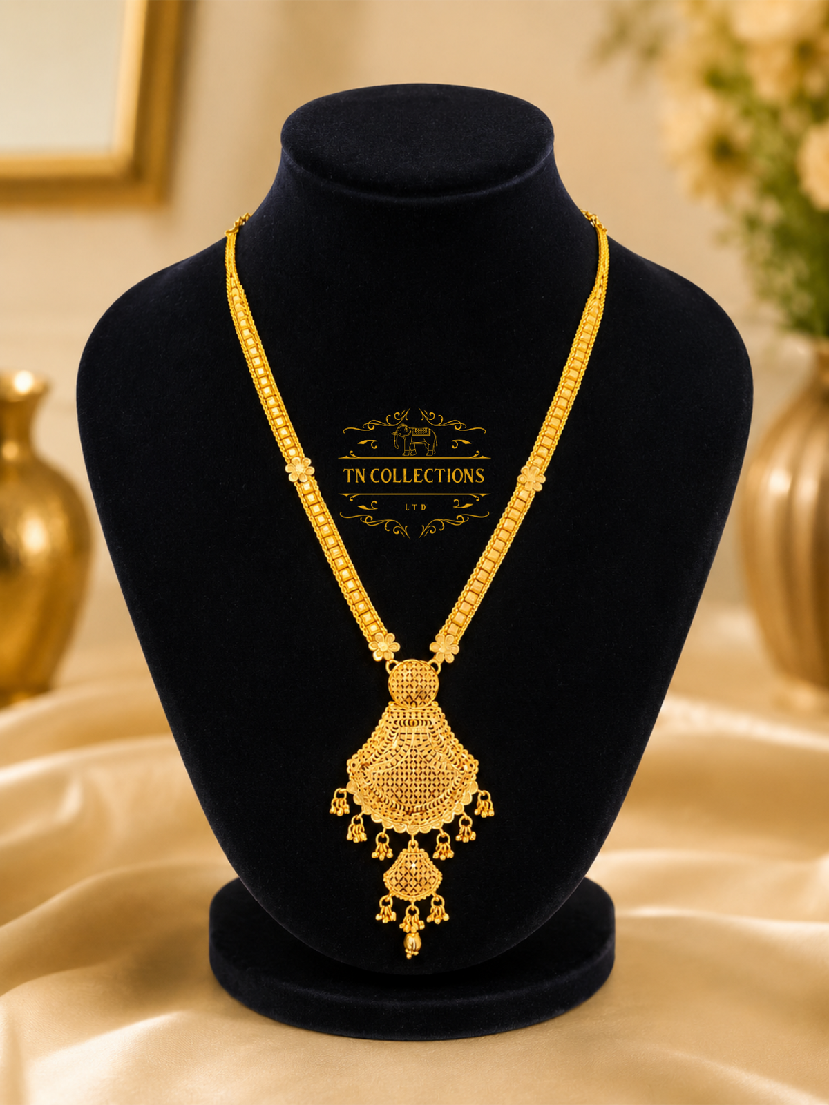 Gold Plated Traditional Long Haaram with Earrings