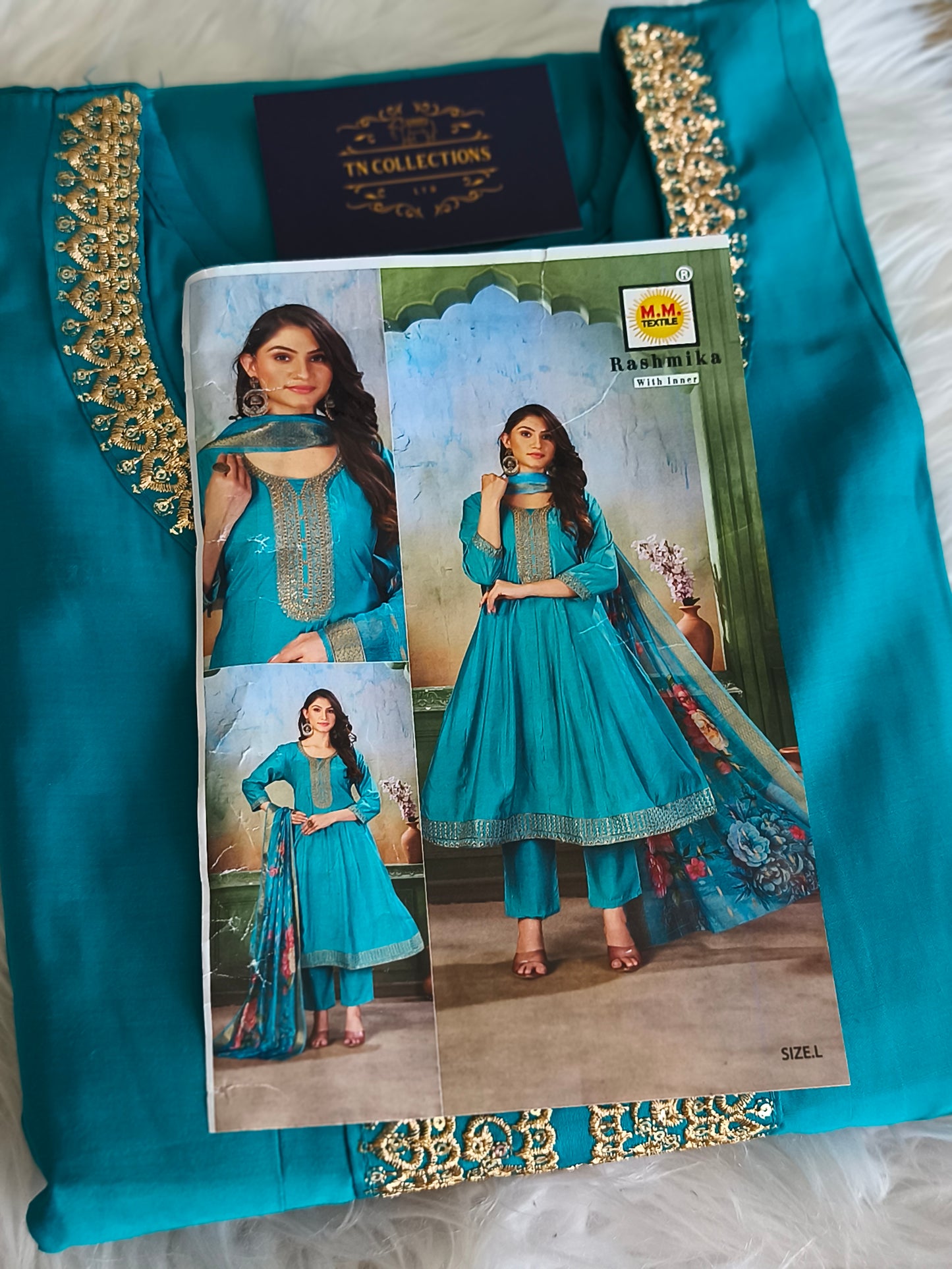 Readymade 3pcs Anarkali Type Shalwar (Teal Colour)- Size M,L