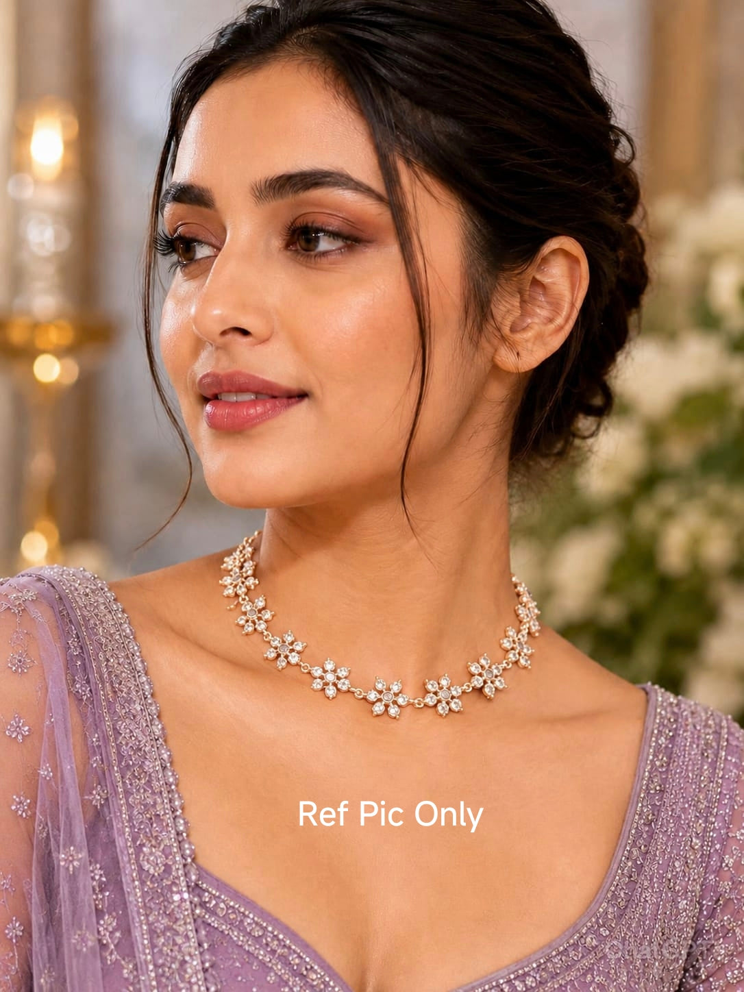 Micro Gold-Plated Floral Choker Necklace (Full White stones)