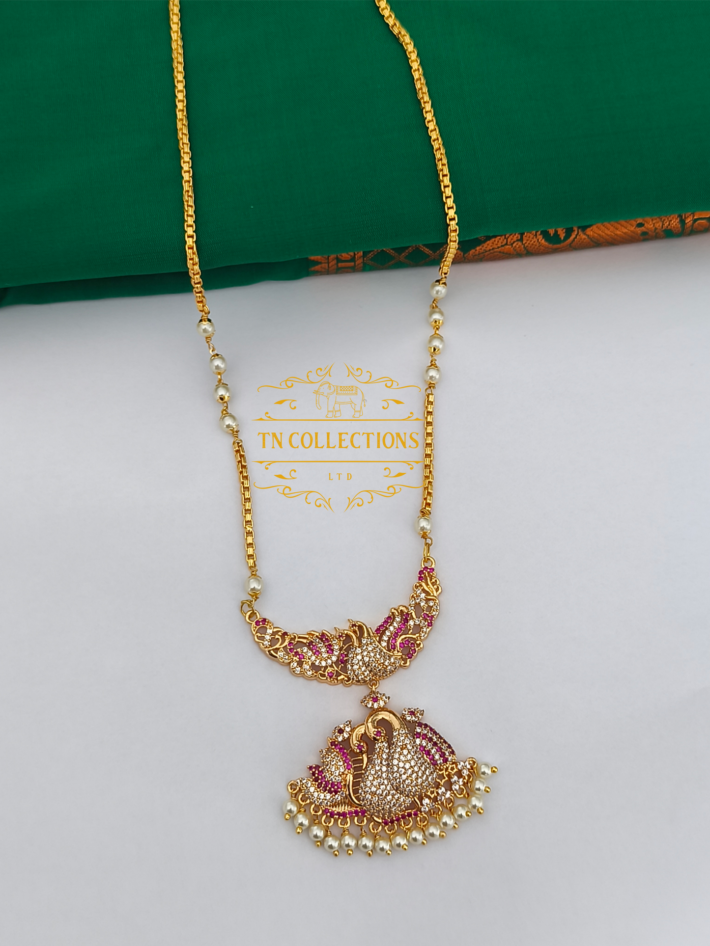 Micro Gold-Plated Traditional Pathakkam (Ruby & White stones)