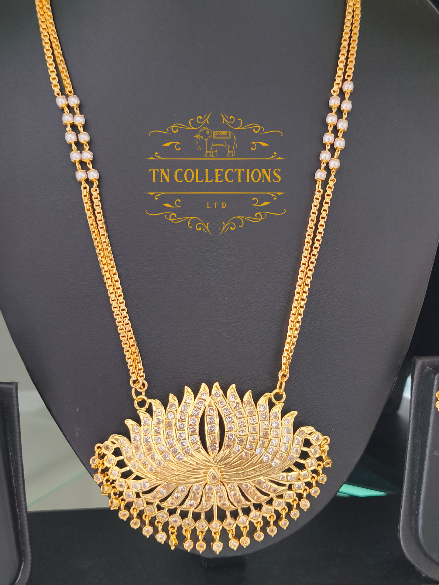 Micro Gold-Plated Impon Lotus Pathakkam with Double layer pearl chain