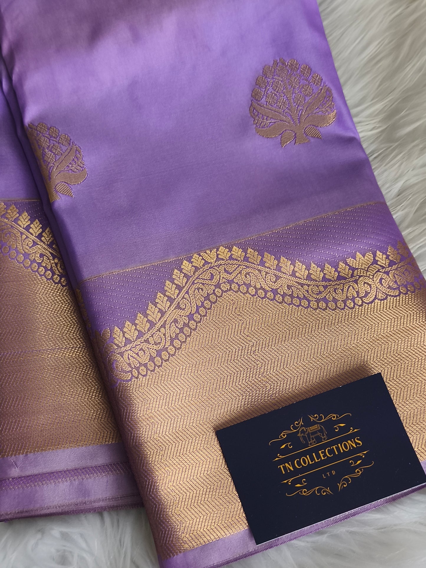 Lavender colour Kanchi embossed soft silk saree