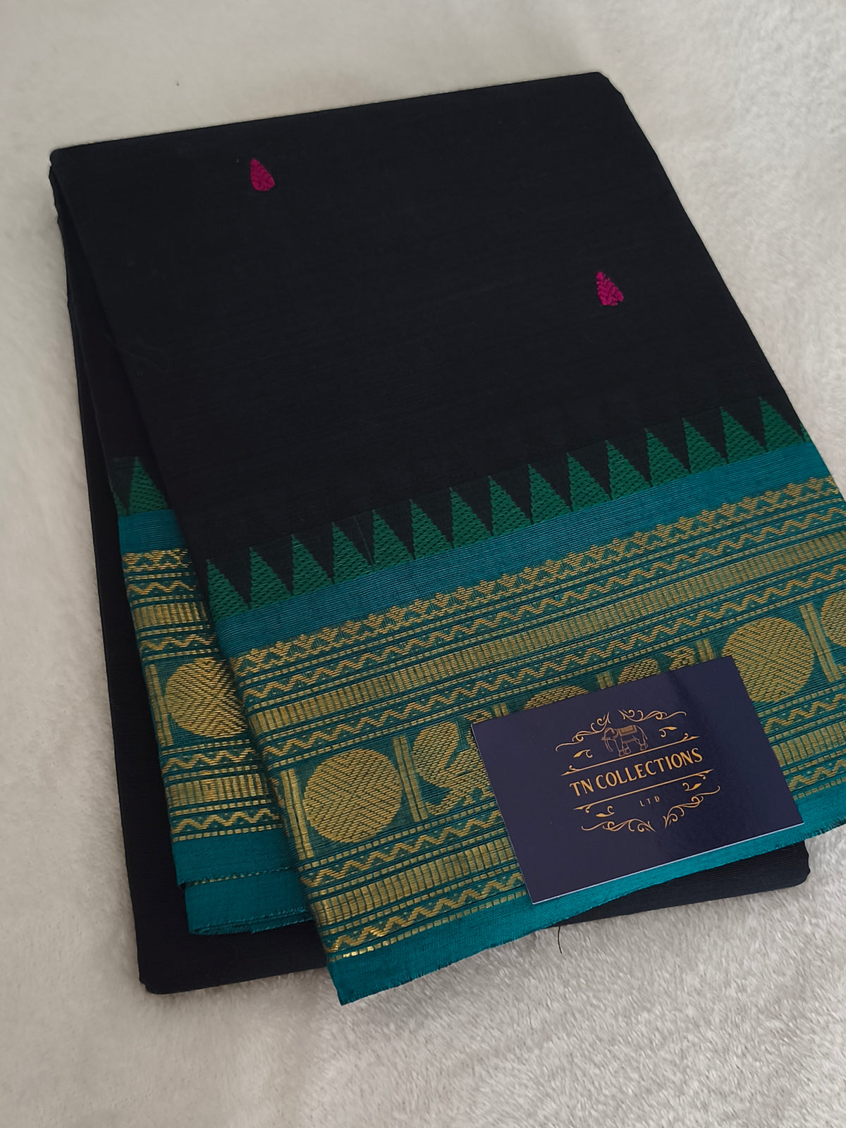 Pure handloom Kanchi Cotton Saree (Black)