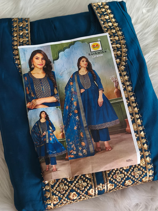 Readymade 3pcs Anarkali Type Shalwar (Navy Blue)