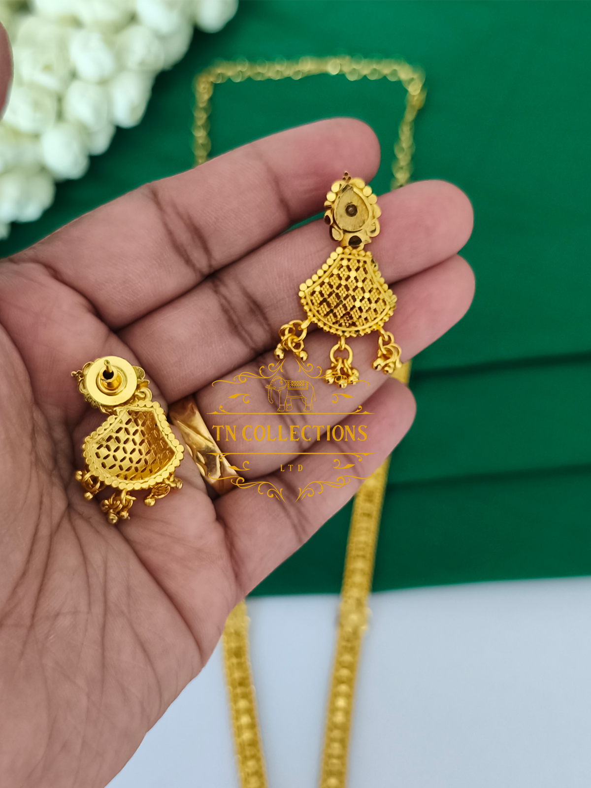 Gold Plated Traditional Long Haaram with Earrings