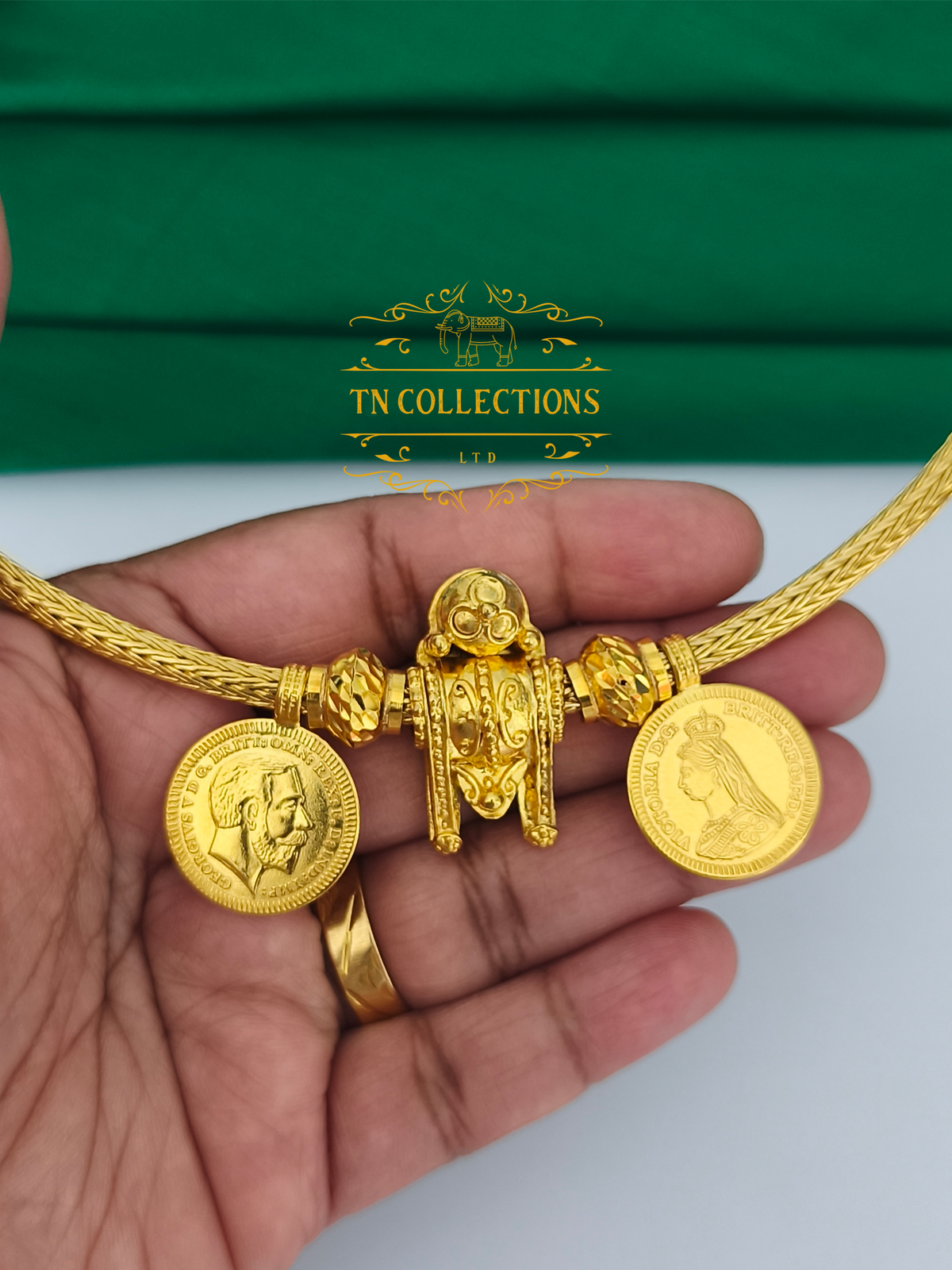 22ct Gold Plated Traditional Hindu Thalikodi with Kombu thali,thadai & Coins (9 - 11 Pawn thickness)