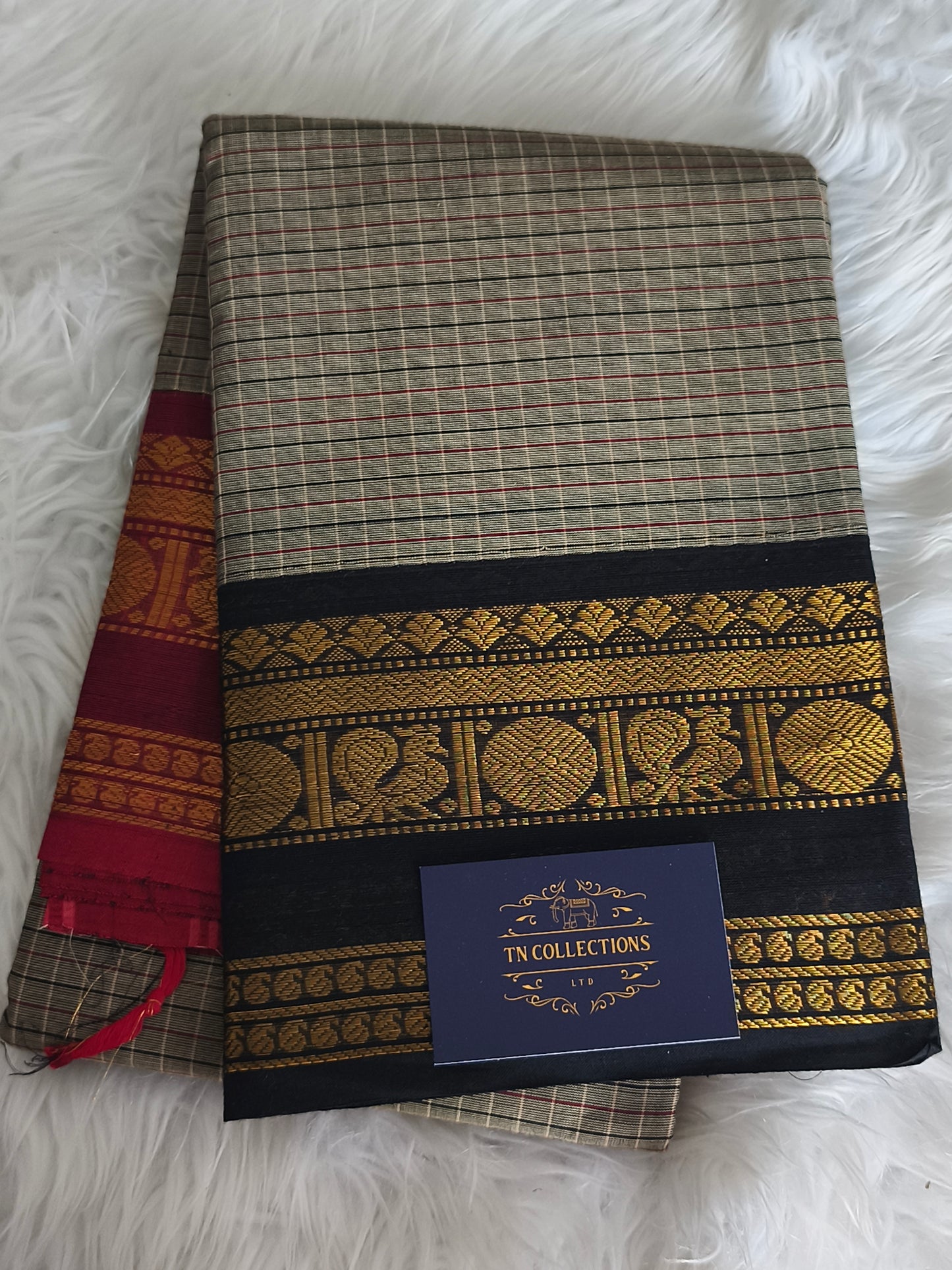 Pure Handloom kanchi cotton Kattam Saree