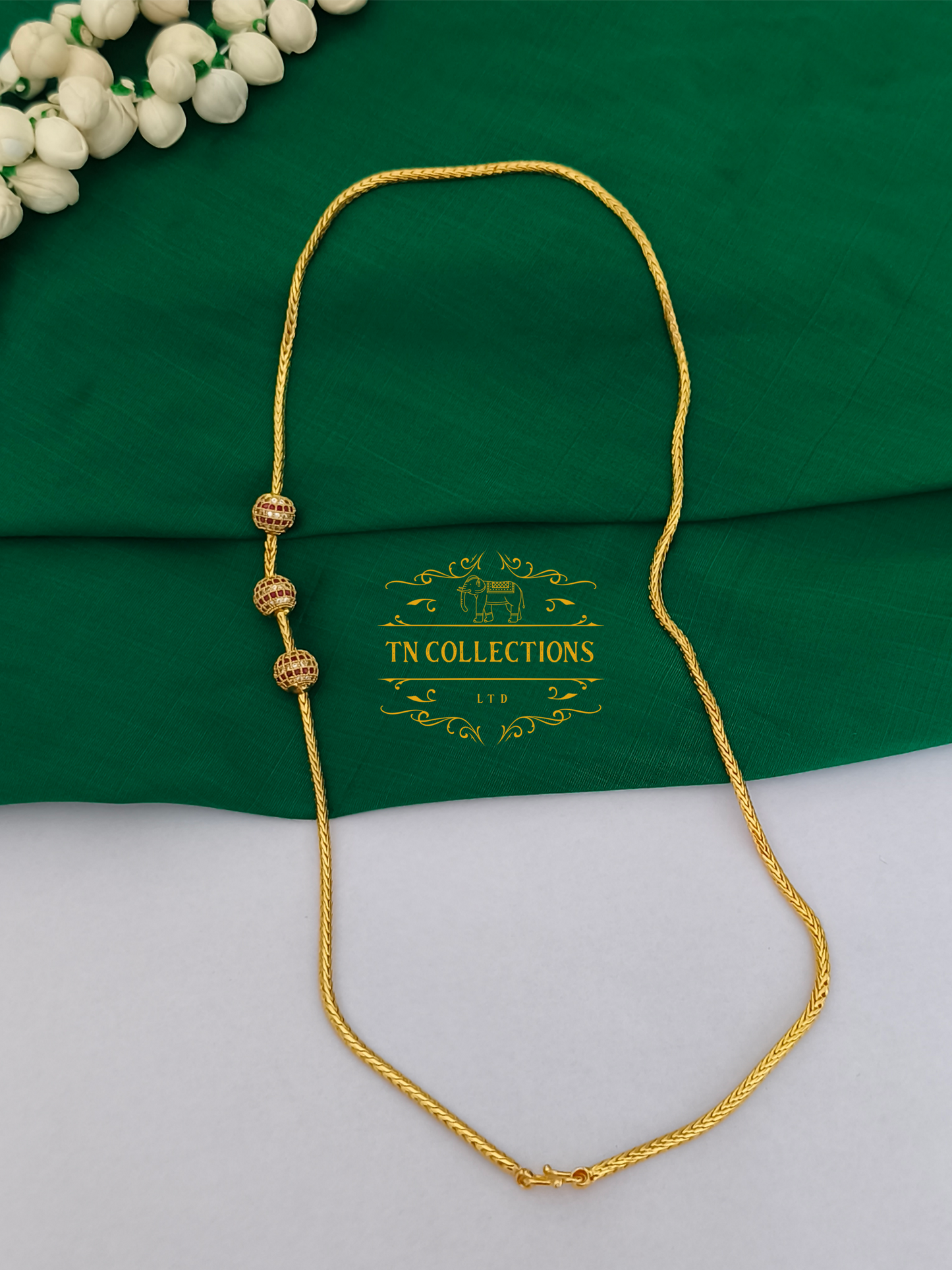 Gold Polish CZ AD stone Mugappu Kodi (Ruby & white stones)
