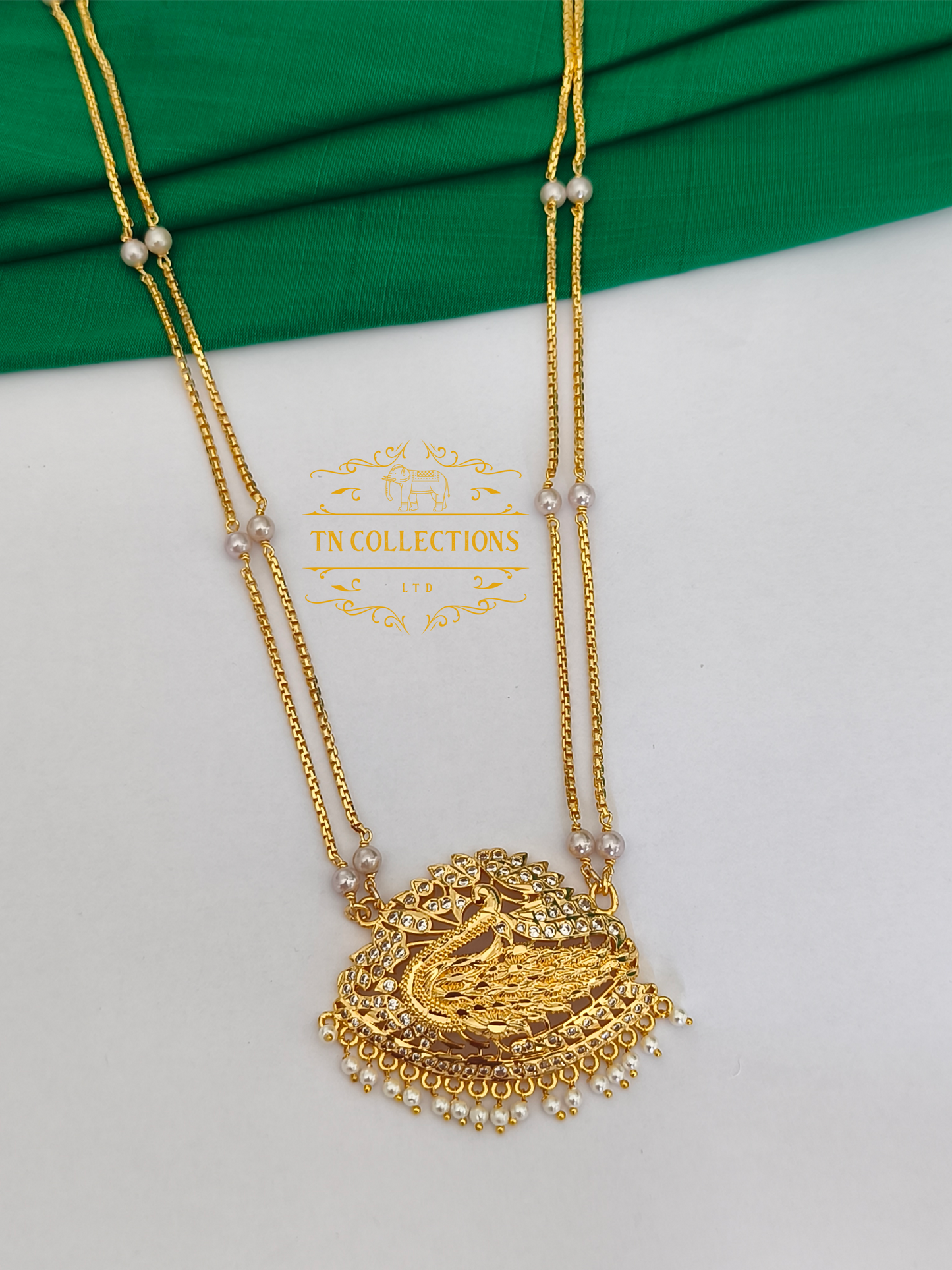 Micro Gold-Plated Traditional Pathakkam with Double layer Pearl chain