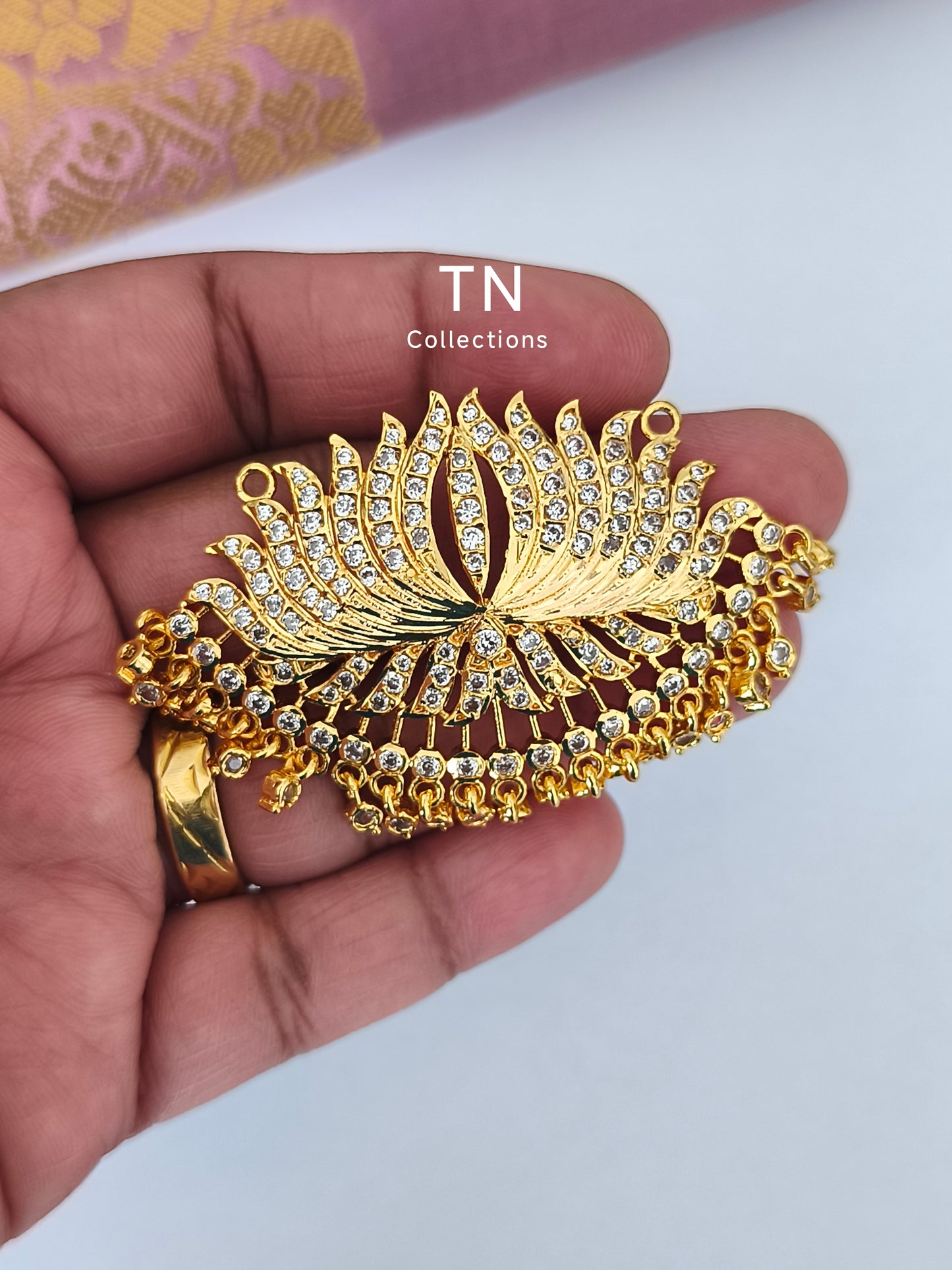 Micro gold plated Traditional Lotus Pathakkam Full white stone