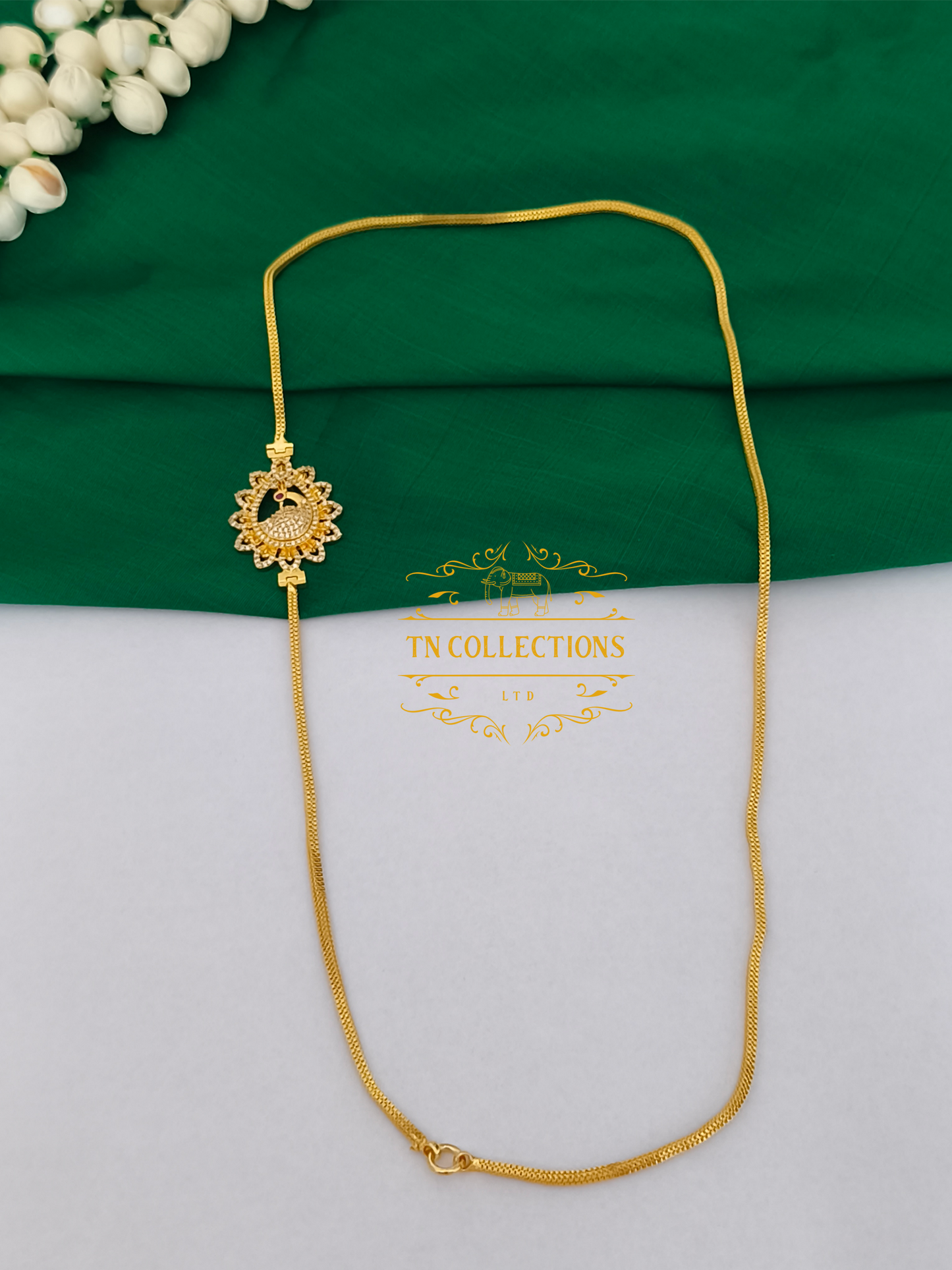 Micro Gold-Plated Mugappu Chain (Full white stones)