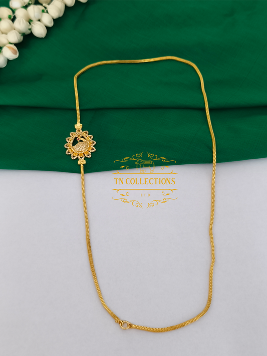 Micro Gold-Plated Mugappu Chain (Full white stones)