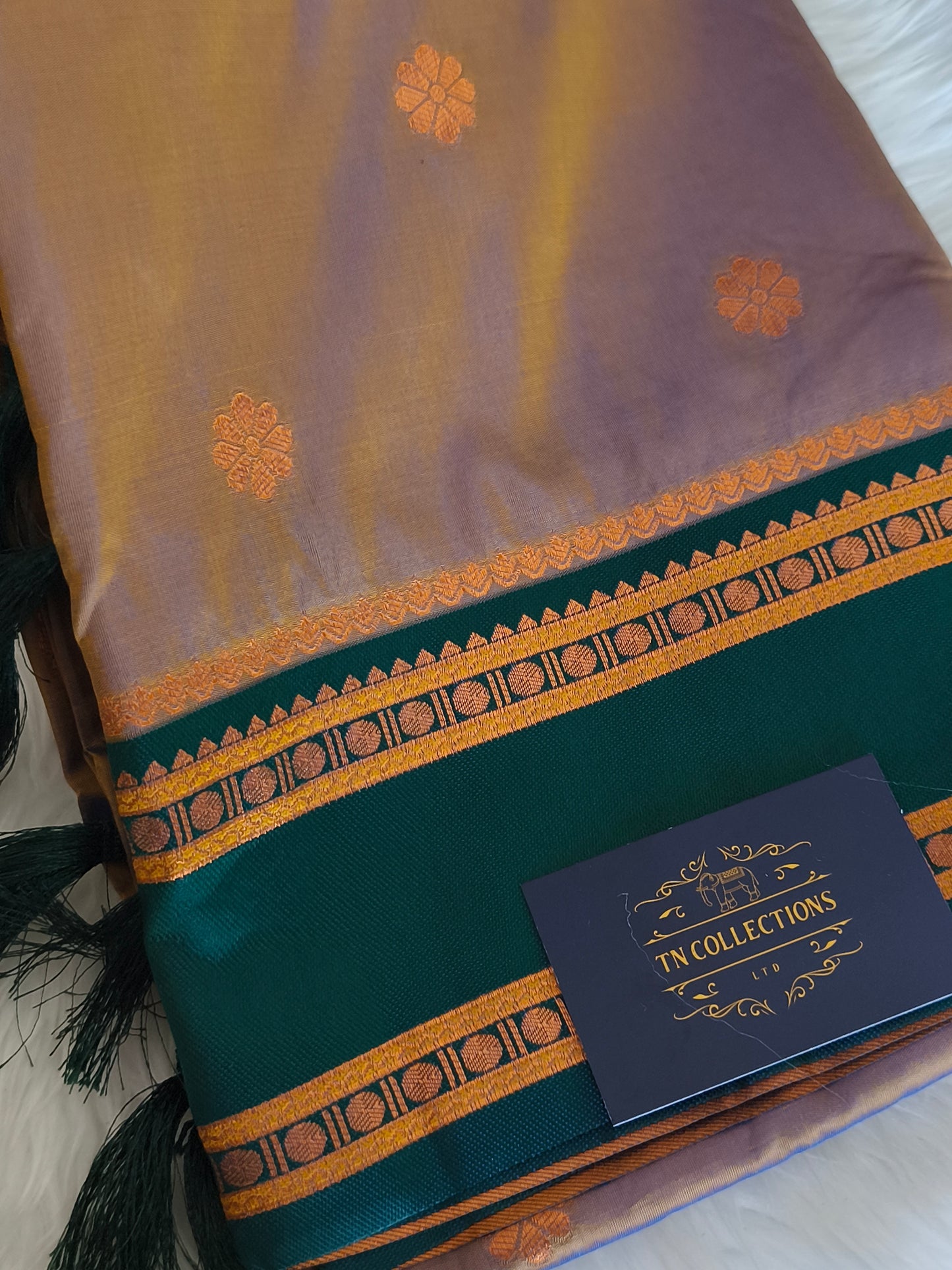 Banaras Semi Soft Silk Saree with contrast blouse and rich pallu
