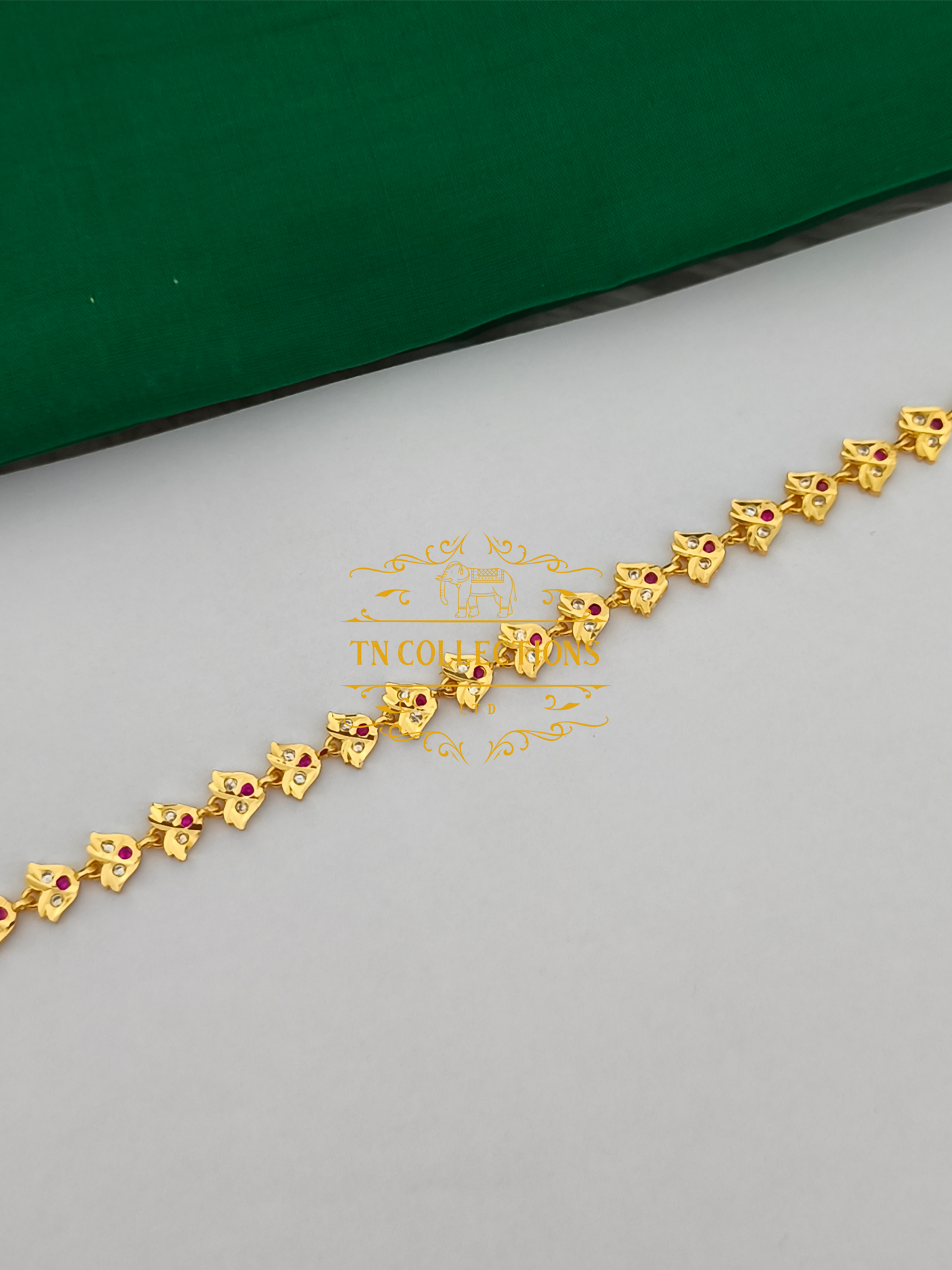 Micro Gold-Plated Impon Choker Necklace (Ruby & White stones)