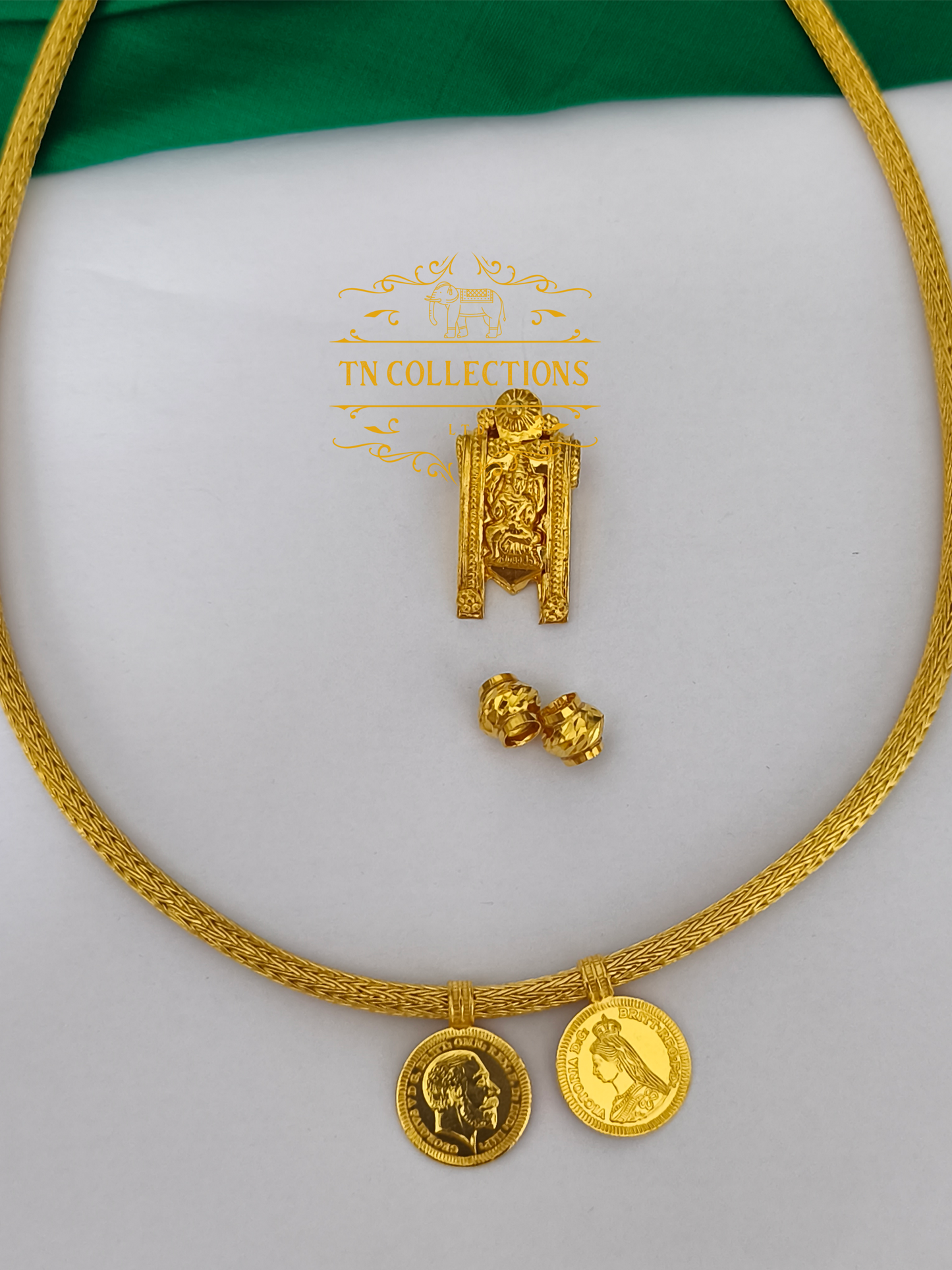 22ct Gold Plated Traditional Hindu Thalikodi with Amman thali & Coins (15- 19 Pawn thickness)