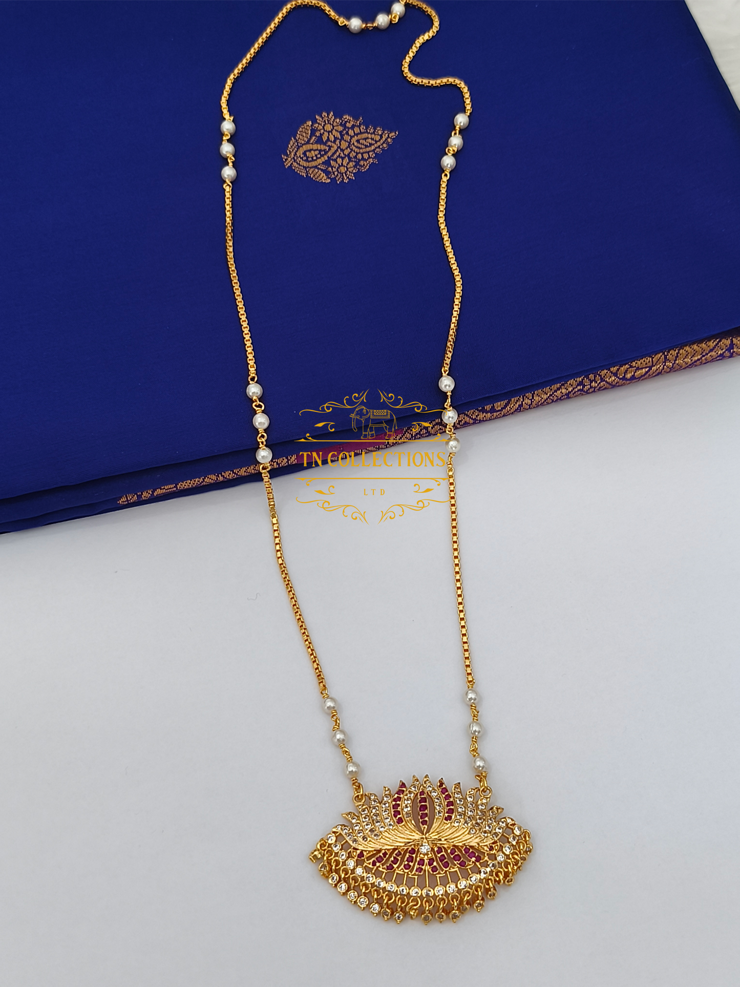 Micro Gold-Plated Traditional lotus Pathakkam with Pearl chain