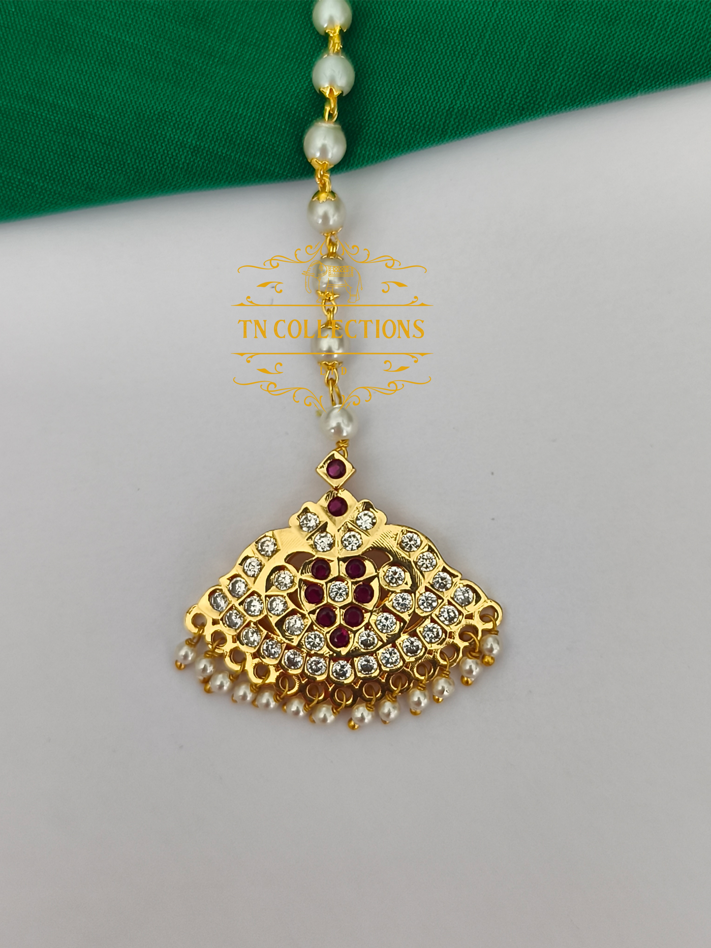 Micro Gold Finish cz Tikka (Ruby & White stones)