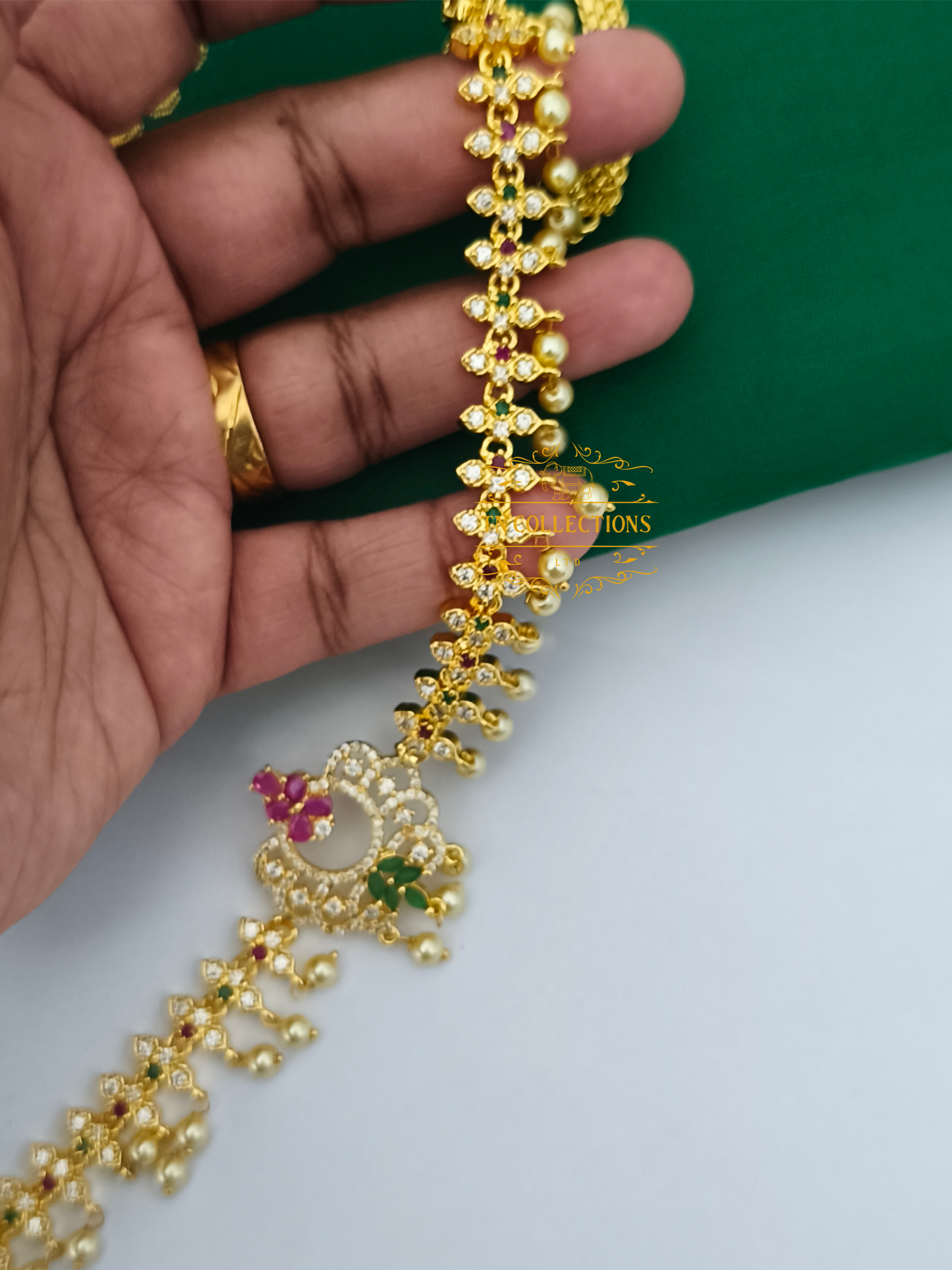 Gold Finish Cz Hip Chain
