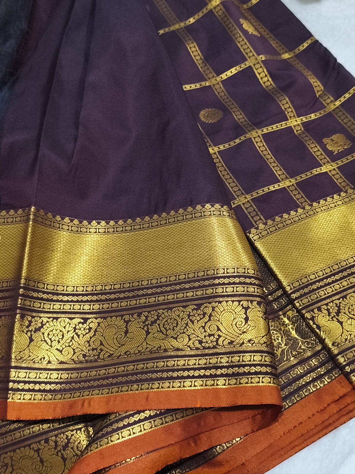 Premium Semi Kanchipuram Silk Saree (Coffee Brown)