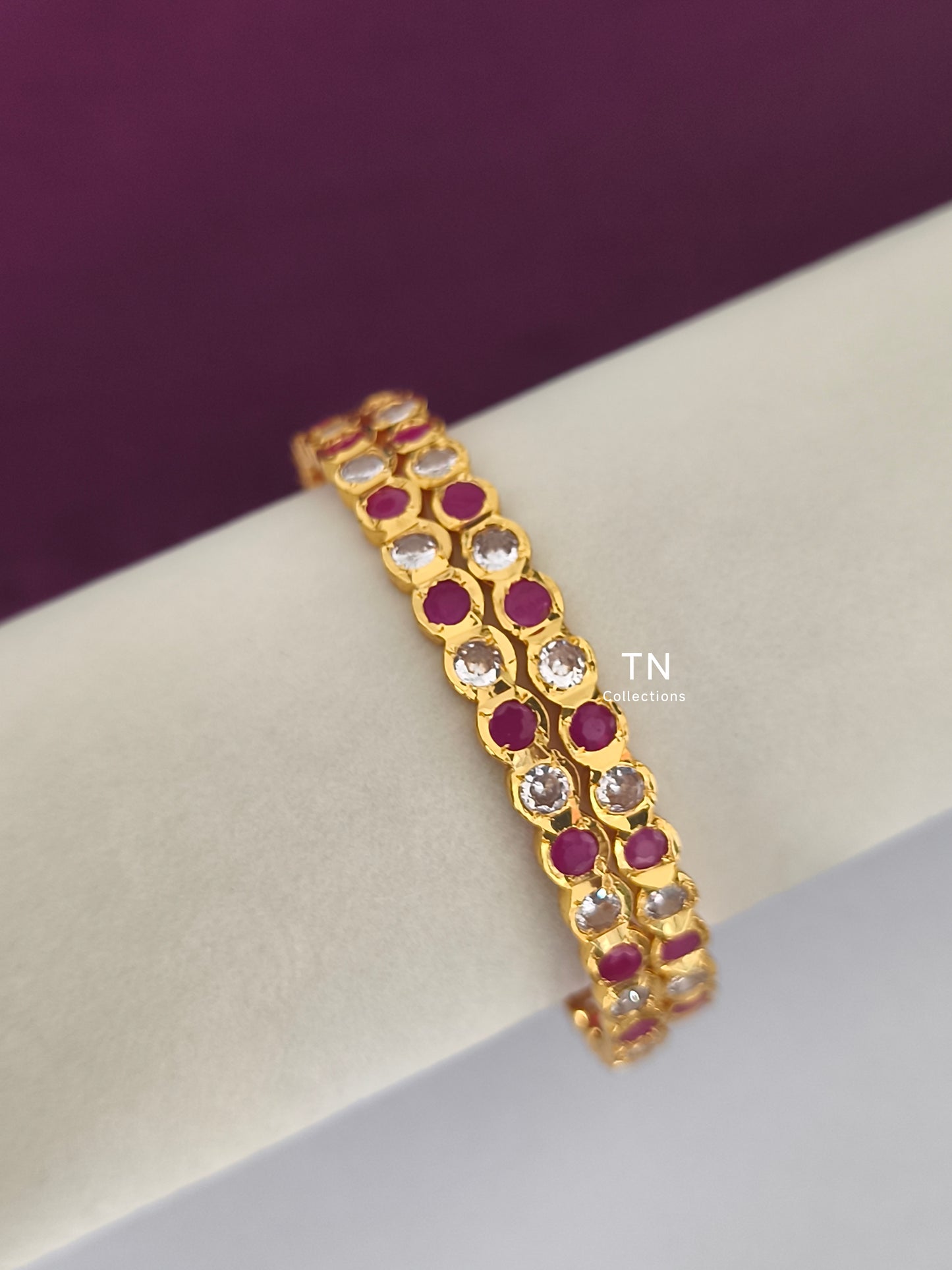 Impon Ruby & White Stone Bangles (Size 2.6)