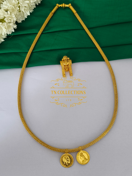 22ct Gold Plated Traditional Hindu Thalikodi with Kombu thali & Coins (15-19 Pawn thickness)