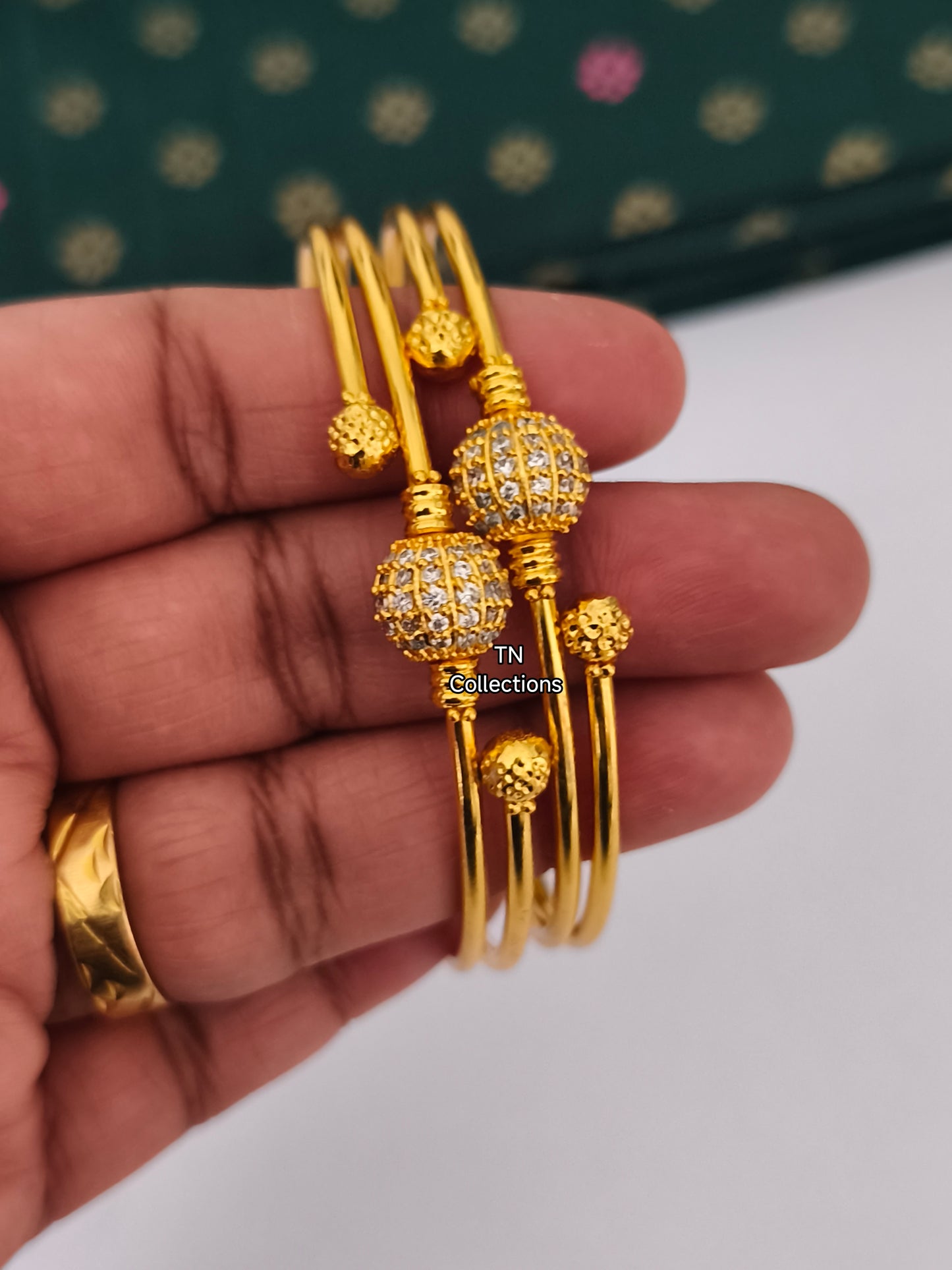 One gram gold polished SINGLE Bangle (Full White stones)