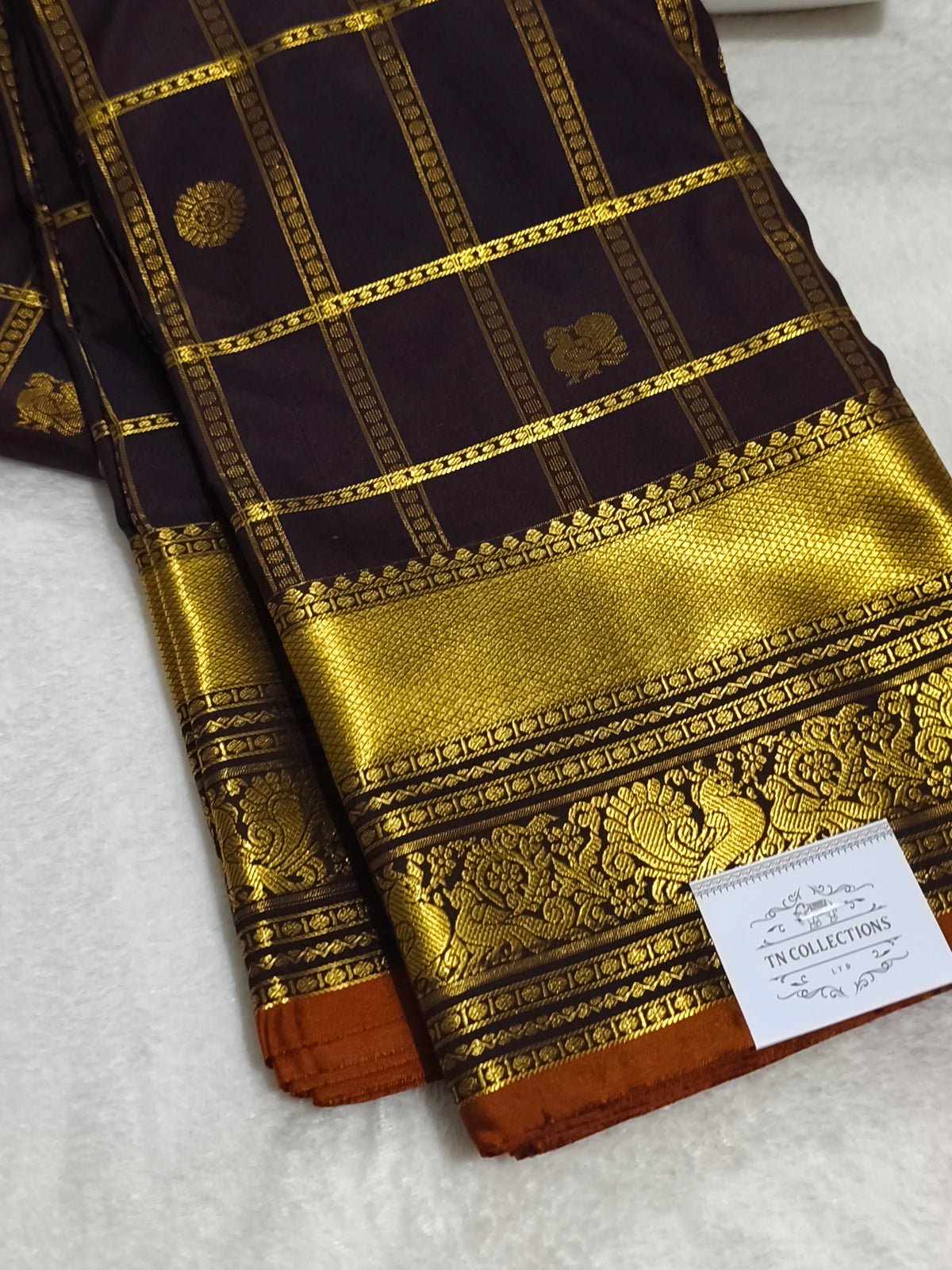 Premium Semi Kanchipuram Silk Saree (Coffee Brown)