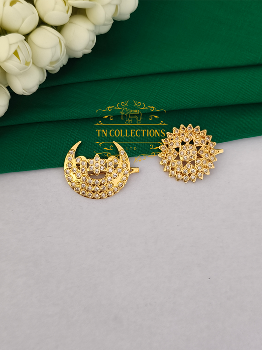 Micro Gold Finish Sun & Moon Hair accessories (Full white Stones)