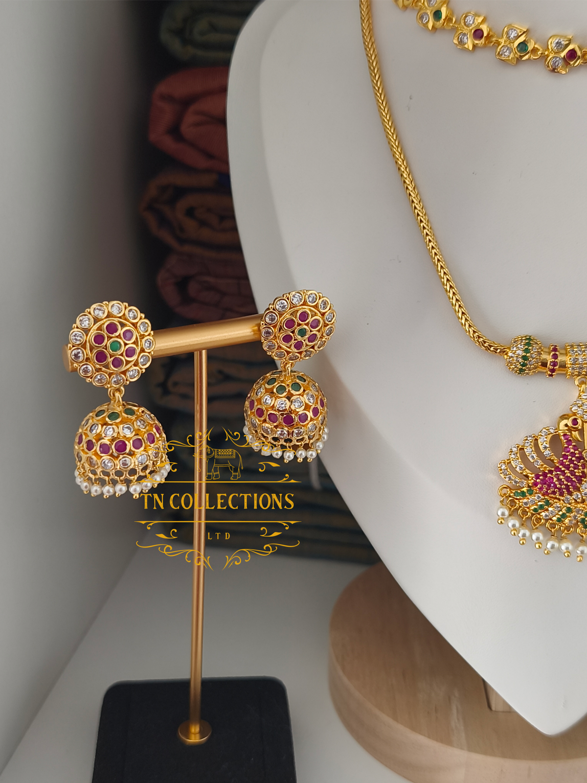 Micro Gold Finish Statement Necklace Set (Multicoloured)
