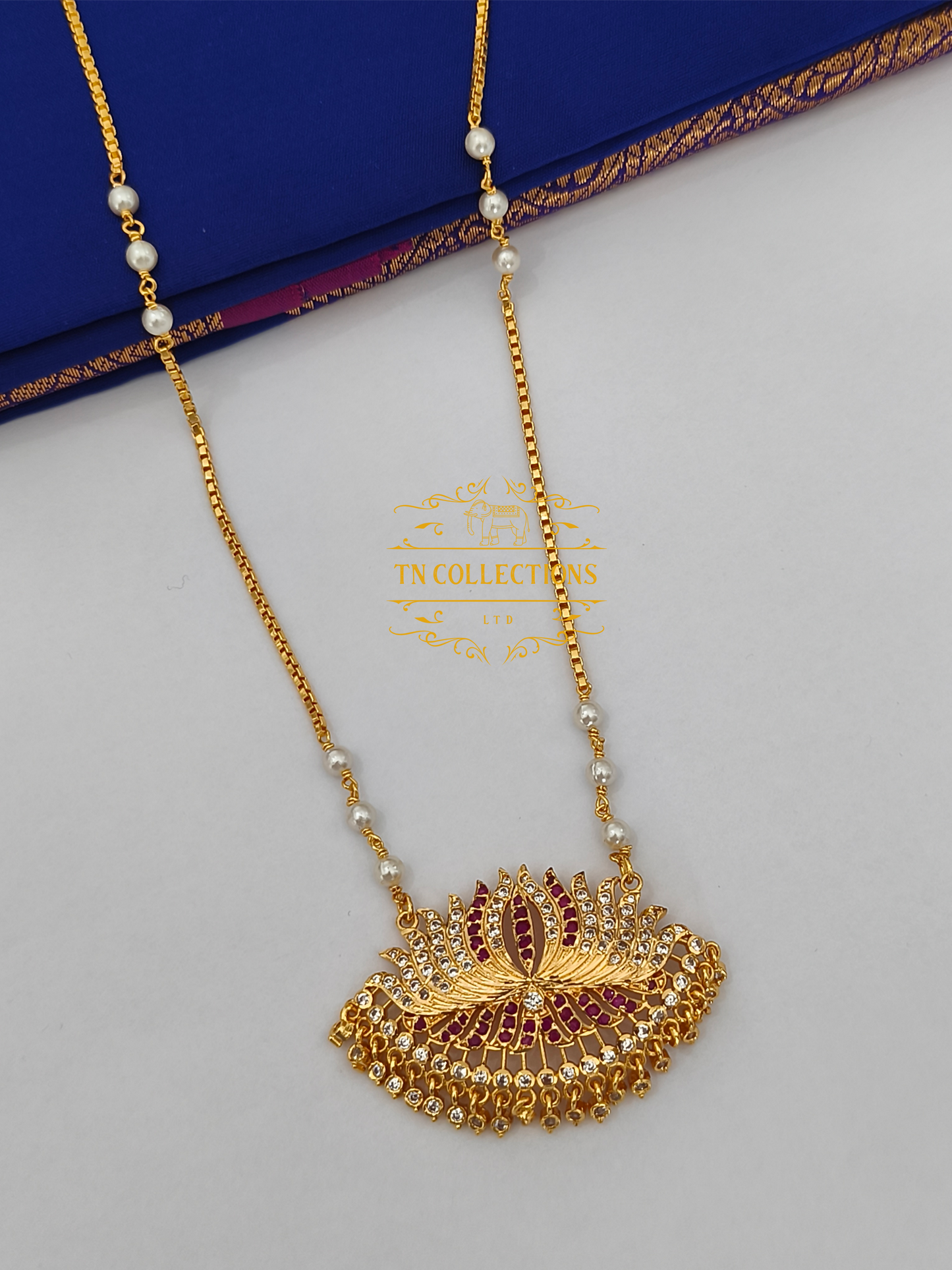 Micro Gold-Plated Traditional lotus Pathakkam with Pearl chain