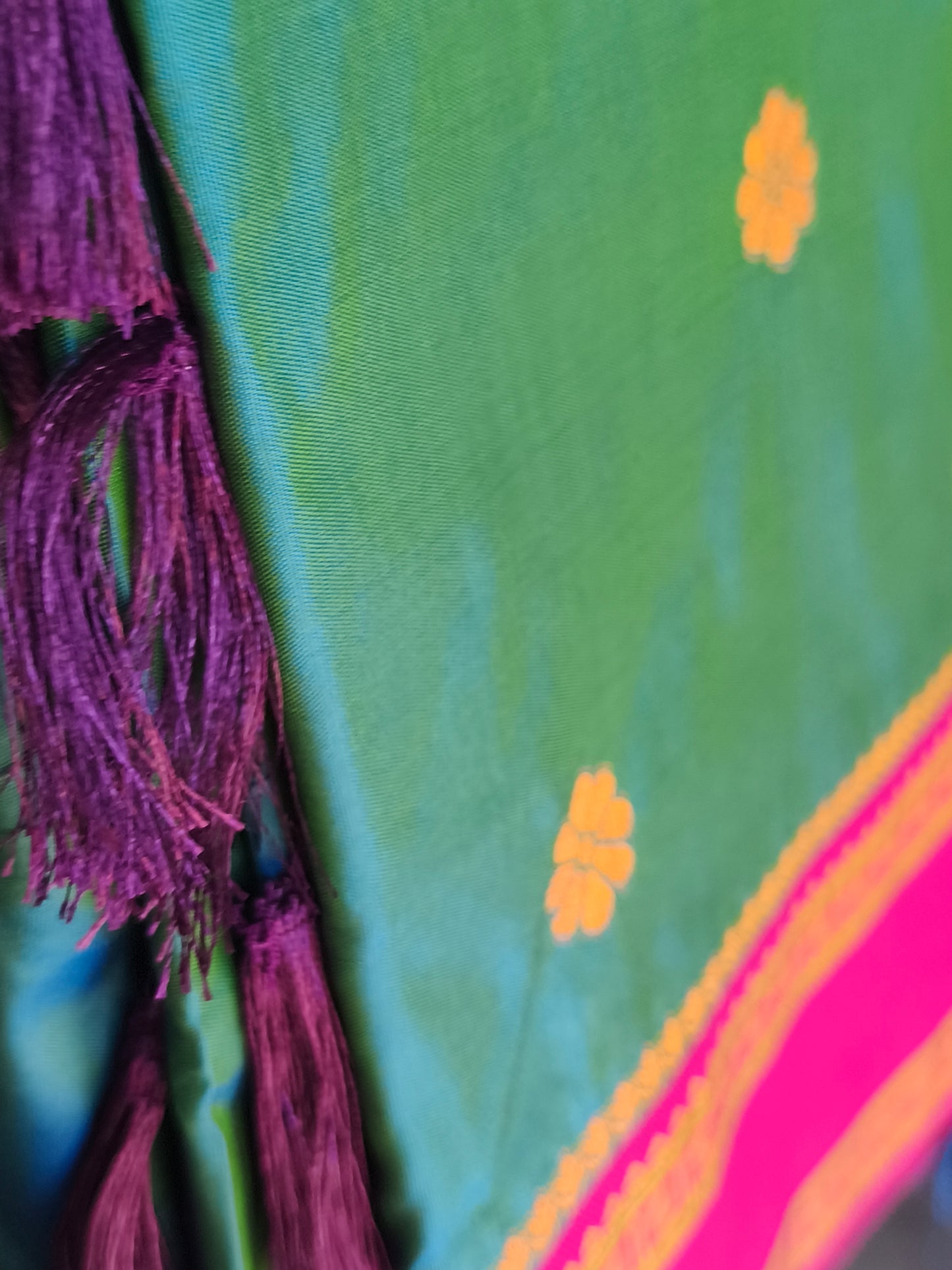 Dual tone Banaras Semi Soft Silk Saree with contrast blouse and rich pallu