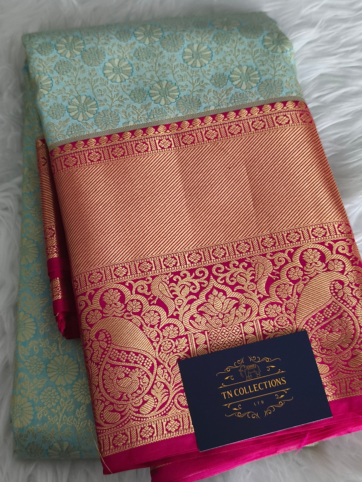 Traditional Semi Kanchipuram Silk saree with contrast blouse